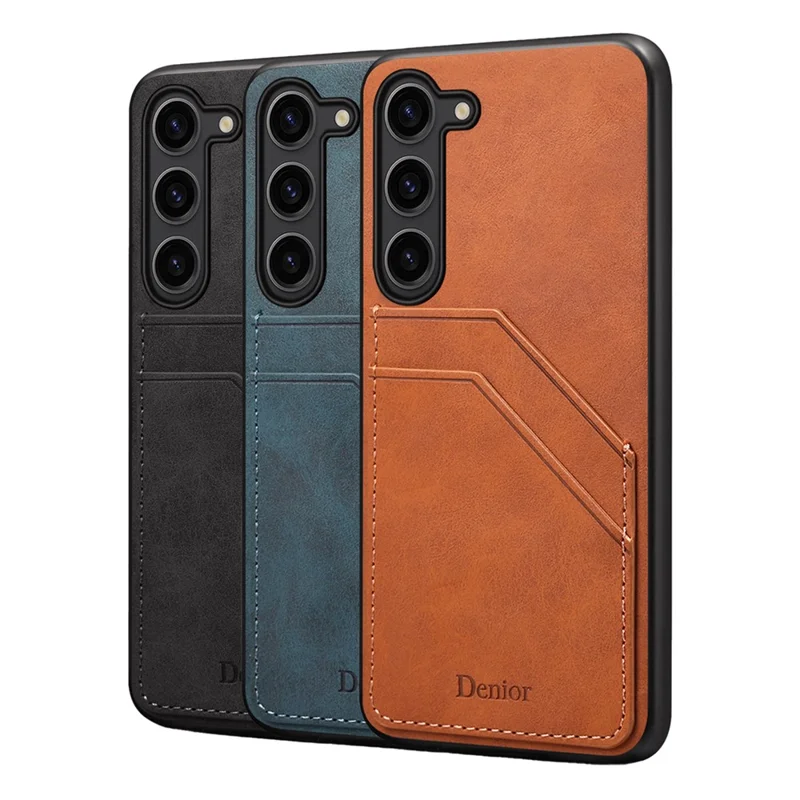 Für Samsung Galaxy S25 Hülle Kunstleder-beschichtete PC + TPU Handyrückseite mit doppelten Kartenfächern - Blau