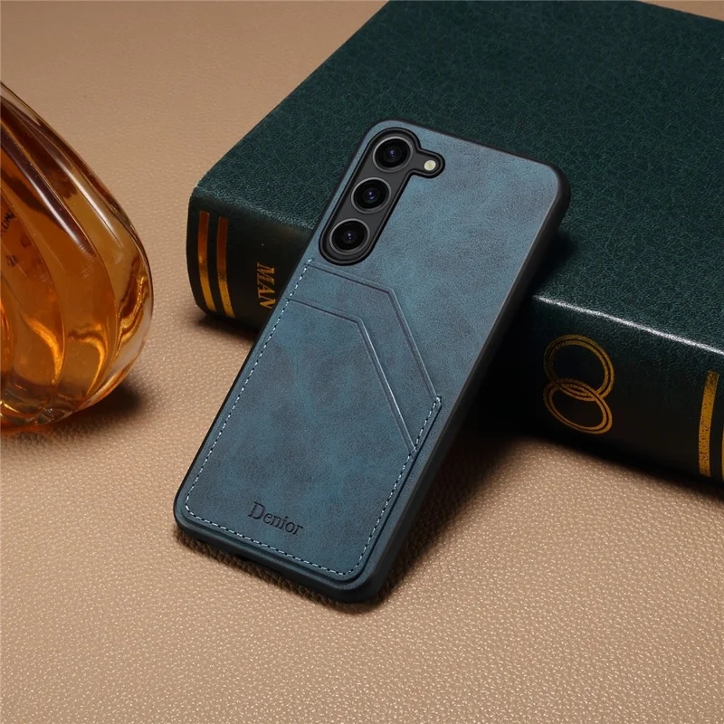Für Samsung Galaxy S25 Hülle Kunstleder-beschichtete PC + TPU Handyrückseite mit doppelten Kartenfächern - Blau