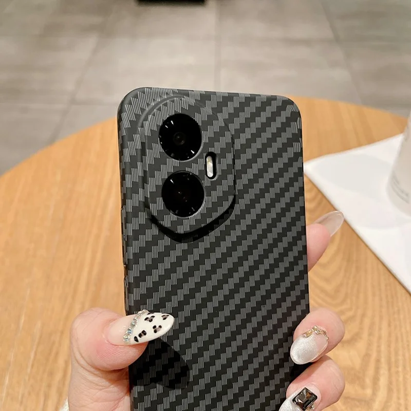 For Honor 300 Case Carbon Fiber Texture Drop-Proof Hard PC Phone Cover - Black