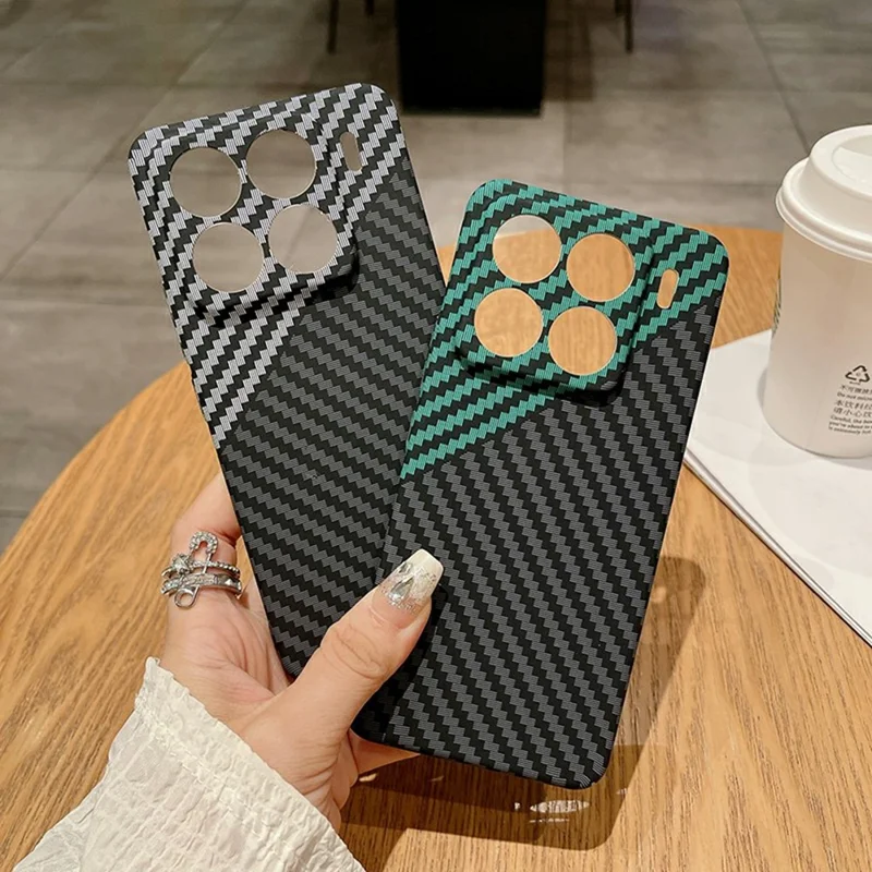 For Xiaomi 15 Case Hard PC Phone Cover Carbon Fiber Texture Drop Proof - Black  /  Green