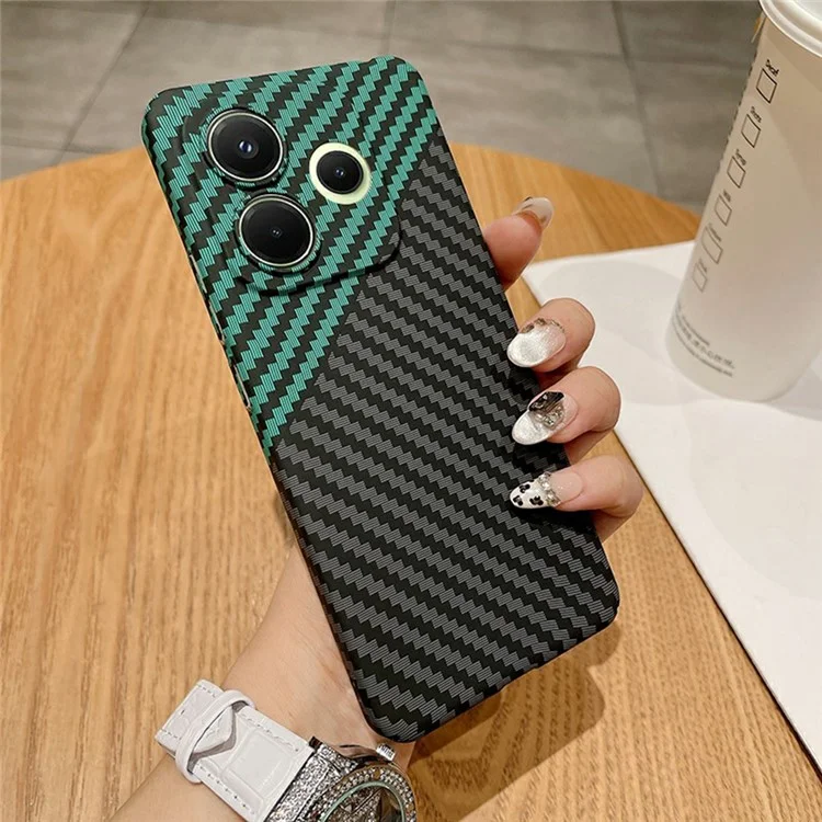 For Xiaomi Redmi Note 14 4G (163.25x76.55x8.16mm) Case Hard PC Phone Cover Carbon Fiber Texture Drop Proof - Black  /  Green