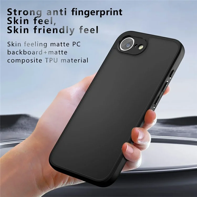 For iPhone 16e Case Skin-Touch TPU + PC Matte Phone Shell, Transparent Black