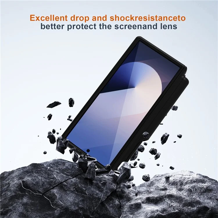 Funda para Samsung Galaxy Z Fold6 5G con película de vidrio, soporte de anillo, ranura para tarjetas, protección total PU + PC - Negro