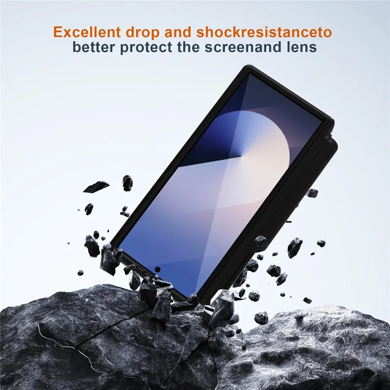 For Samsung Galaxy Z Fold6 5G Case Full Protection PU + PC Phone Cover with Front Film Card Holder - Black