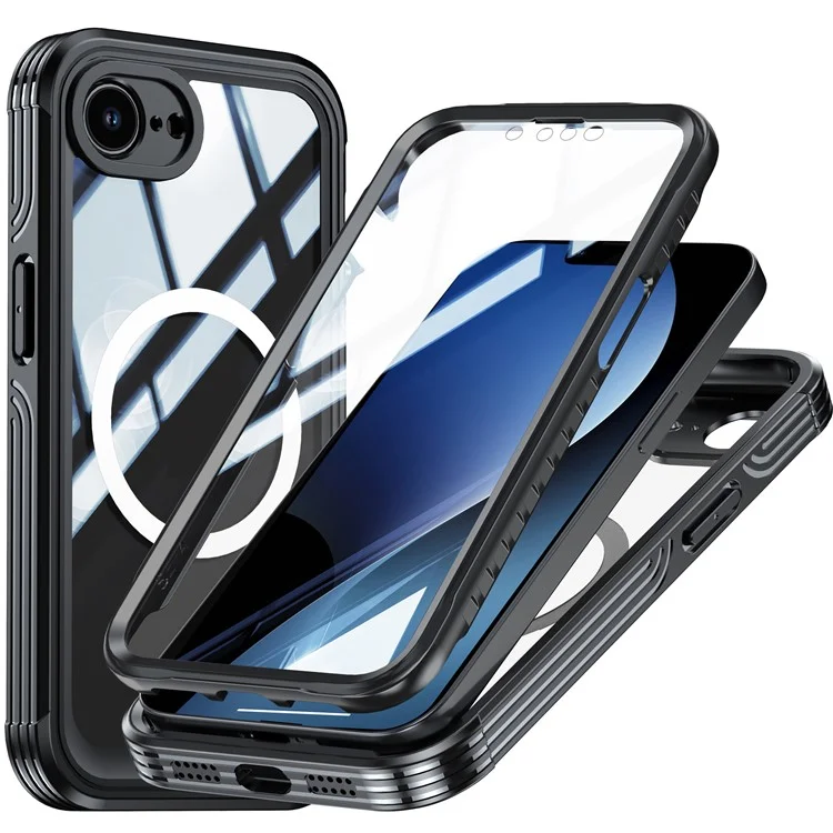 Coque Magnétique pour iPhone 16e en PC+TPU avec Film de Protection d'Écran en Verre Trempé - Noir