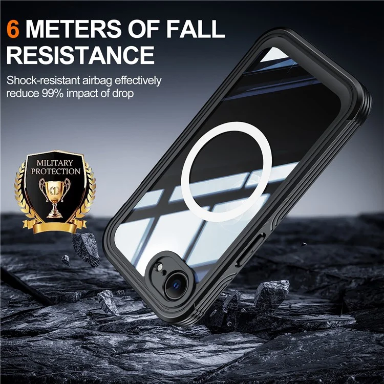 Coque Magnétique pour iPhone 16e en PC+TPU avec Film de Protection d'Écran en Verre Trempé - Noir