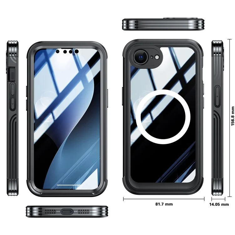 Coque Magnétique pour iPhone 16e en PC+TPU avec Film de Protection d'Écran en Verre Trempé - Noir
