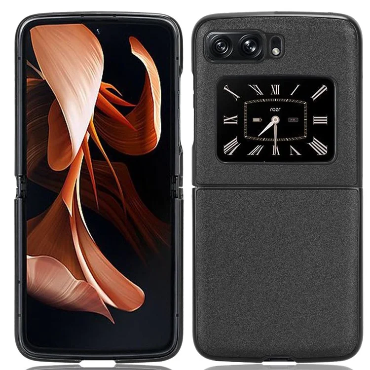 For Motorola Moto Razr 2022 5G Sand-like Texture Anti-Drop Protective Case PU Leather Coated PC Shockproof Phone Cover - Black
