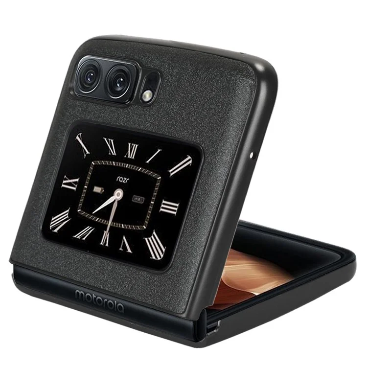 For Motorola Moto Razr 2022 5G Sand-like Texture Anti-Drop Protective Case PU Leather Coated PC Shockproof Phone Cover - Black