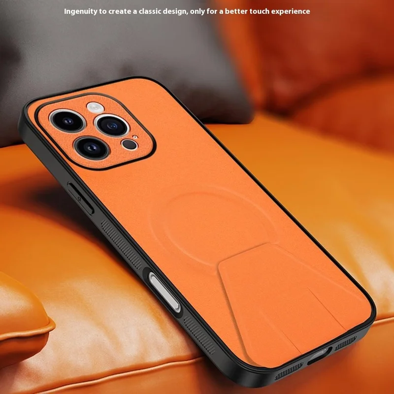 For iPhone 14 Pro Max Case Compatible with MagSafe Kickstand PC + TPU + PU Phone Cover - Red