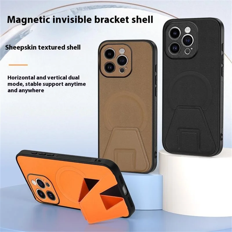 For iPhone 14 Pro Max Case Compatible with MagSafe Kickstand PC + TPU + PU Phone Cover - Red