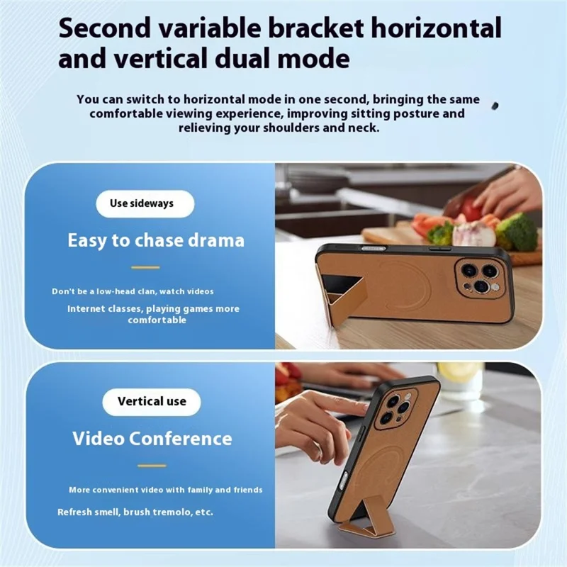 For iPhone 14 Pro Max Case Compatible with MagSafe Kickstand PC + TPU + PU Phone Cover - Red