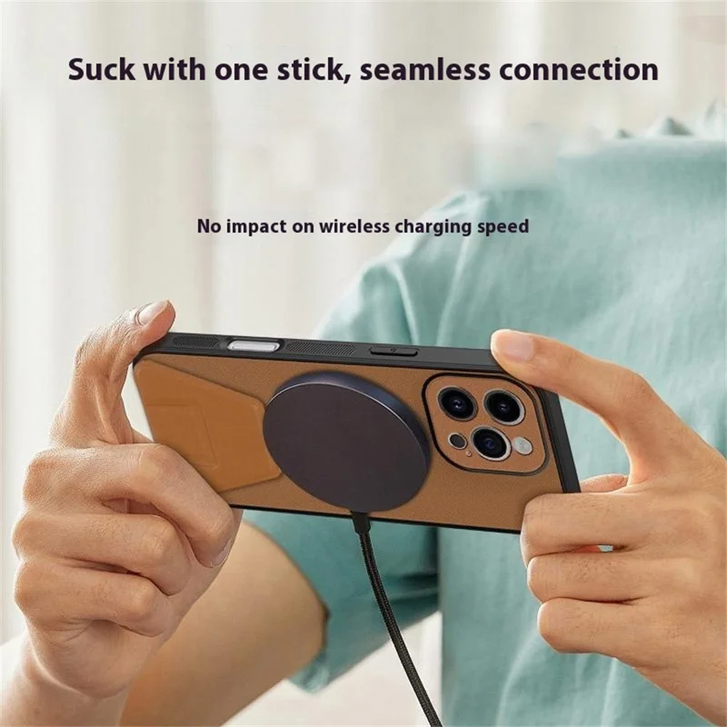 For iPhone 14 Pro Max Case Compatible with MagSafe Kickstand PC + TPU + PU Phone Cover - Red