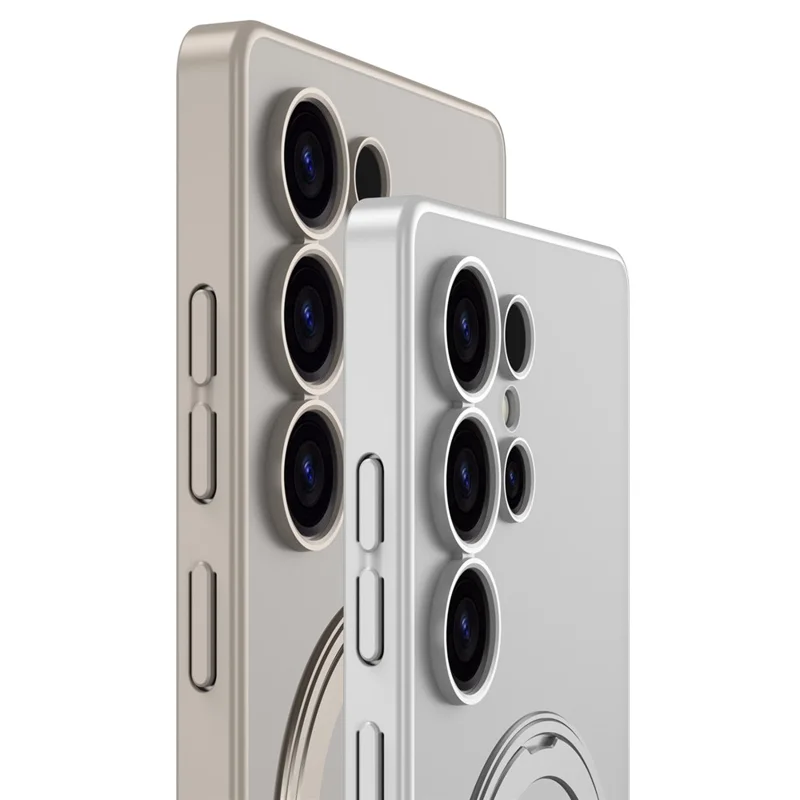 For Samsung Galaxy S25 Ultra Case Rotating Kickstand Translucent Matte PC + TPU Phone Cover Magnetic Case - Black