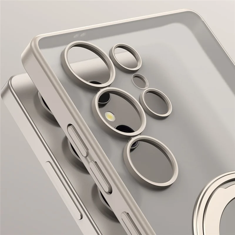 For Samsung Galaxy S25 Ultra Case Rotating Kickstand Translucent Matte PC + TPU Phone Cover Magnetic Case - Black