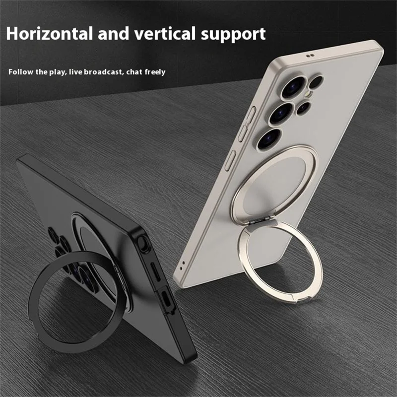 For Samsung Galaxy S25 Ultra Case Rotating Kickstand Translucent Matte PC + TPU Phone Cover Magnetic Case - Black