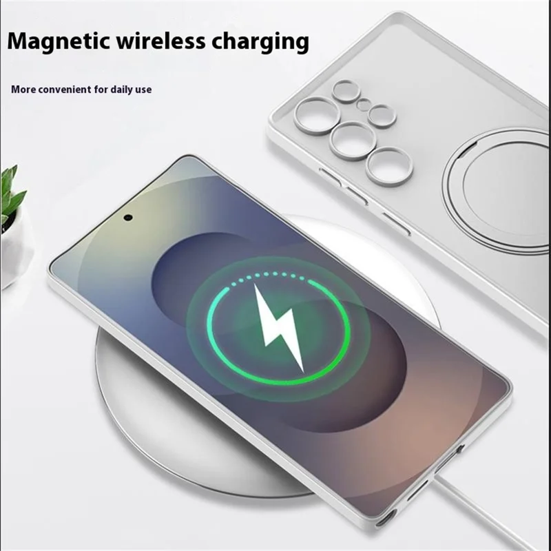 For Samsung Galaxy S25 Ultra Case Rotating Kickstand Translucent Matte PC + TPU Phone Cover Magnetic Case - Black