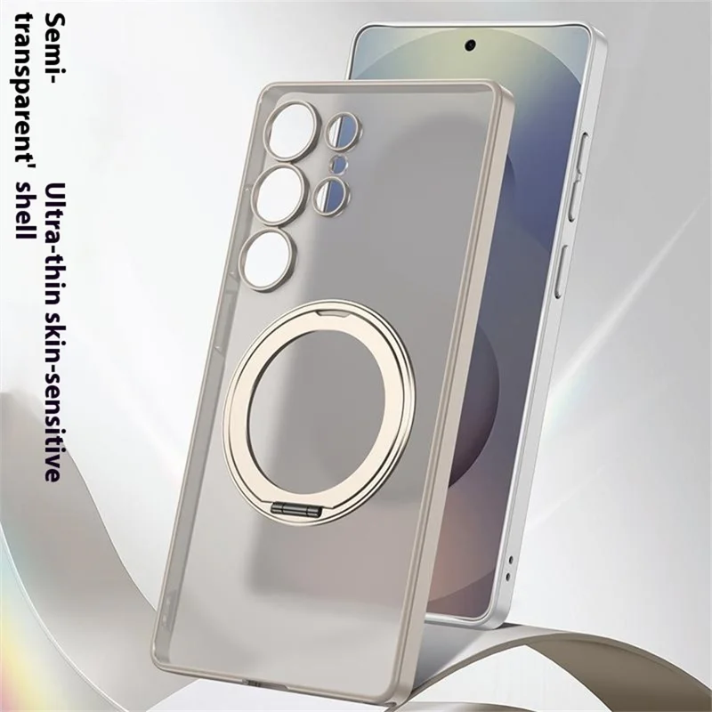 For Samsung Galaxy S25 Ultra Case Rotating Kickstand Translucent Matte PC + TPU Phone Cover Magnetic Case - Black