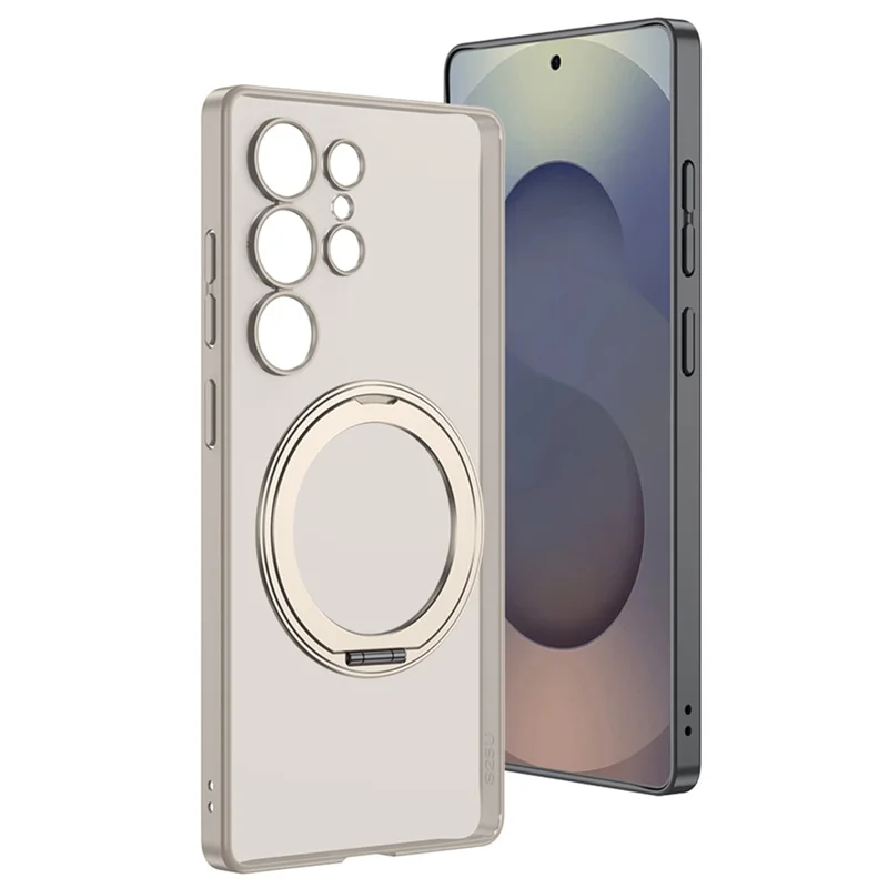 For Samsung Galaxy S25 Ultra Case Rotating Kickstand Translucent Matte PC + TPU Phone Cover Magnetic Case - Black