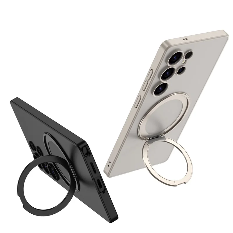 For Samsung Galaxy S25 Ultra Case Rotating Kickstand Translucent Matte PC + TPU Phone Cover Magnetic Case - Black