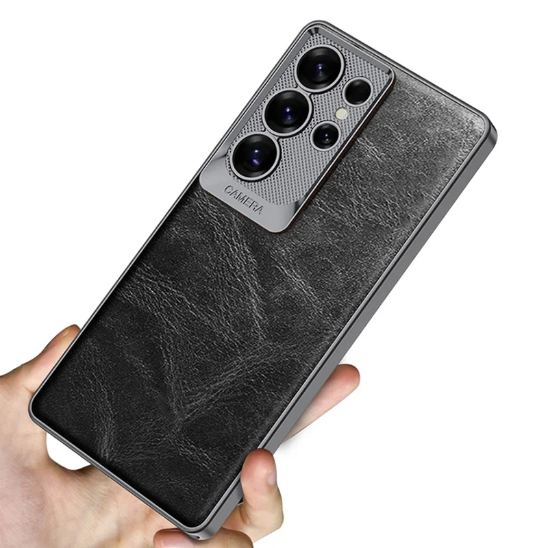 For Samsung Galaxy S25 Ultra Case Anti Drop Textured Waxy PU Leather Coated PC Phone Cover - Black