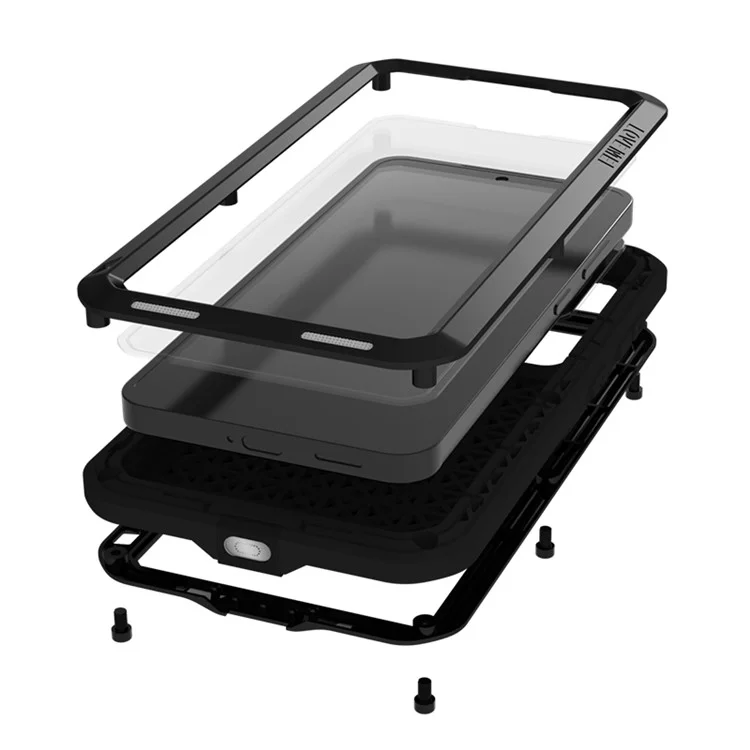 LOVE MEI Para Samsung Galaxy S25 Funda con Protector de Pantalla de Vidrio Templado Metálico + Silicona - Negro