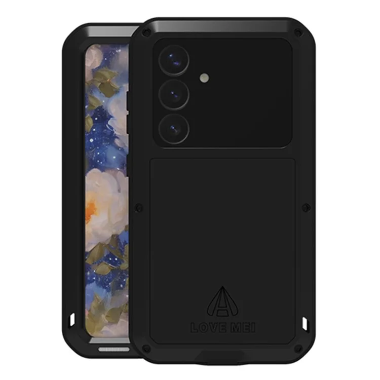 LOVE MEI Para Funda de Samsung Galaxy S25+ Protector de Pantalla de Vidrio Templado Metálico + Carcasa de Teléfono de Silicona - Negro