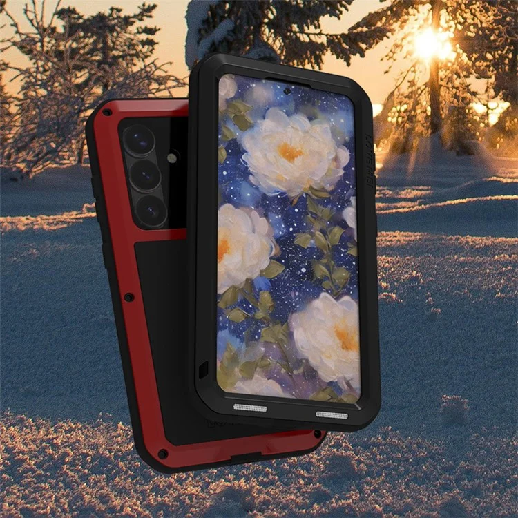 LOVE MEI Para Funda de Samsung Galaxy S25+ Protector de Pantalla de Vidrio Templado Metálico + Carcasa de Teléfono de Silicona - Negro