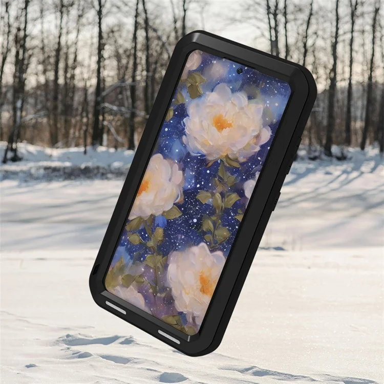 LOVE MEI Para Funda de Samsung Galaxy S25+ Protector de Pantalla de Vidrio Templado Metálico + Carcasa de Teléfono de Silicona - Negro