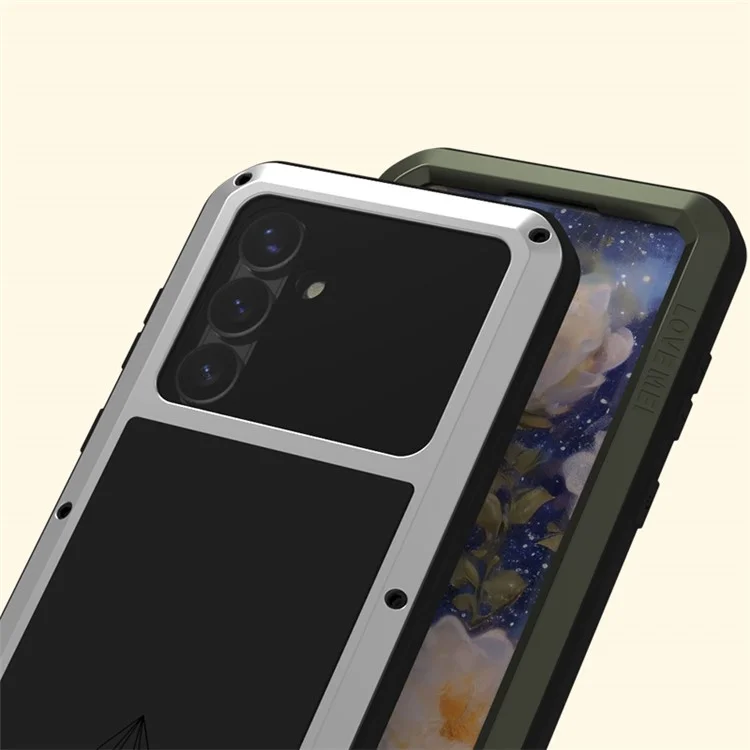 LOVE MEI Para Funda de Samsung Galaxy S25+ Protector de Pantalla de Vidrio Templado Metálico + Carcasa de Teléfono de Silicona - Negro