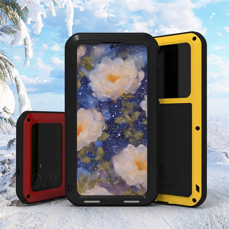 LOVE MEI Para Funda de Samsung Galaxy S25+ Protector de Pantalla de Vidrio Templado Metálico + Carcasa de Teléfono de Silicona - Negro