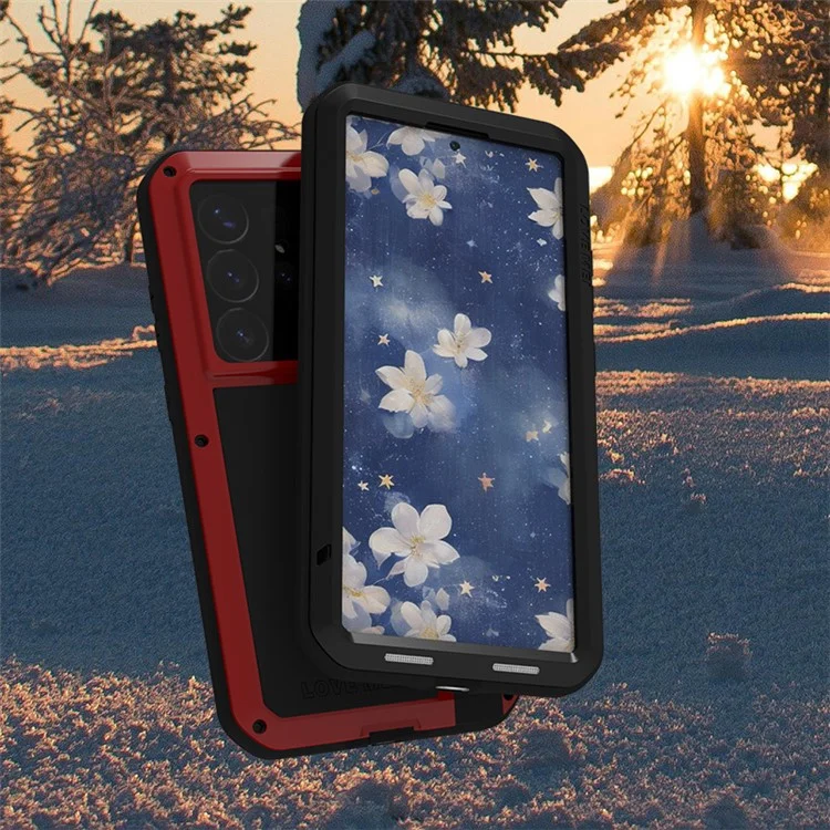 LOVE MEI Para Samsung Galaxy S25 Ultra Funda Protector de Pantalla de Vidrio Templado Metálico + Silicona Cubierta de Teléfono - Negro