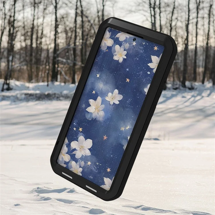 LOVE MEI Para Samsung Galaxy S25 Ultra Funda Protector de Pantalla de Vidrio Templado Metálico + Silicona Cubierta de Teléfono - Negro