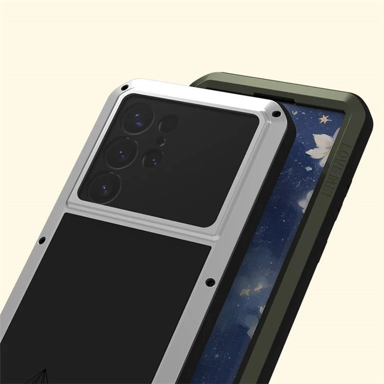 LOVE MEI Para Samsung Galaxy S25 Ultra Funda Protector de Pantalla de Vidrio Templado Metálico + Silicona Cubierta de Teléfono - Negro