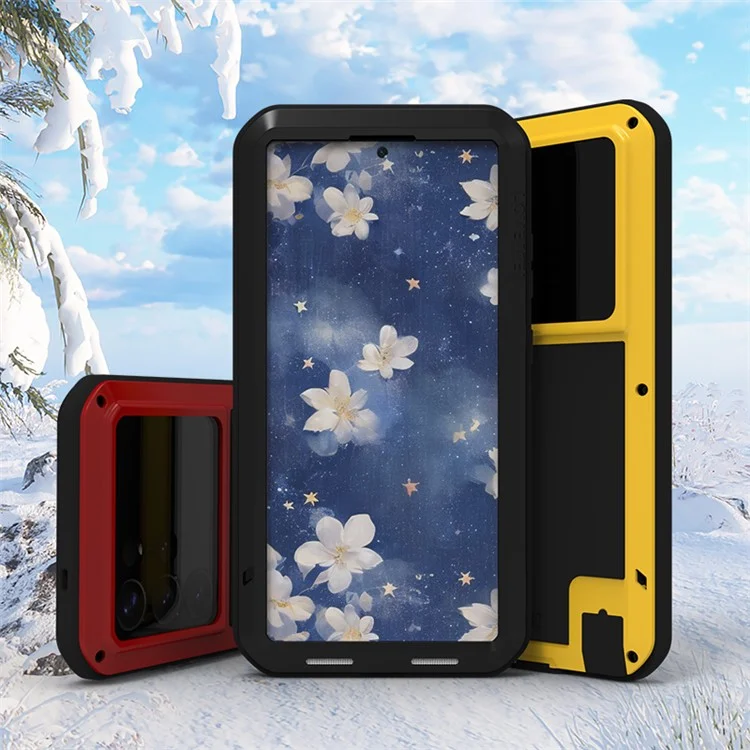 LOVE MEI Para Samsung Galaxy S25 Ultra Funda Protector de Pantalla de Vidrio Templado Metálico + Silicona Cubierta de Teléfono - Negro