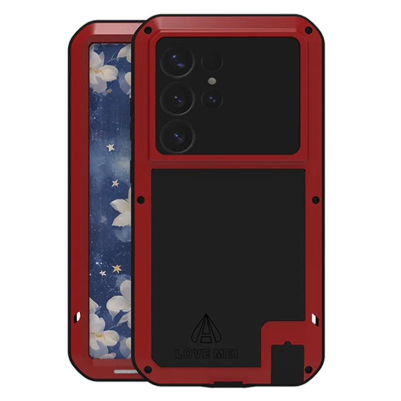 LOVE MEI For Samsung Galaxy S25 Ultra Case with Tempered Glass Film Metal + Silicone Phone Cover - Red
