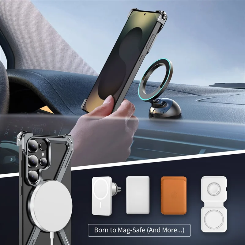 Für Samsung Galaxy S25 Ultra Magnetische Hülle Militärstandard Stoßfest mit Drehbarem Ständer Titan-Legierung Bumper Handyhülle - Grau