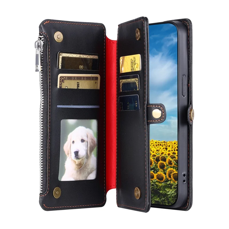 För Xiaomi Redmi Note 14 4G (164,84 mm) hölster TPU + PU-läder plånbok för mobil med handledsband - Svart