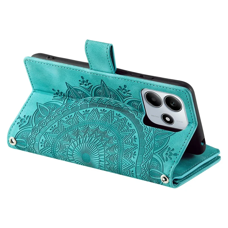 Style 006 Per Xiaomi Redmi Note 14 4G (164,84x78,15x8,16mm) Cover a Portafoglio in Pelle PU con Motivo Mandala Floreale - Verde Menta