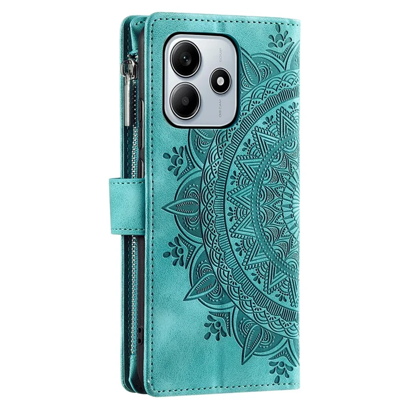 Style 006 Per Xiaomi Redmi Note 14 4G (164,84x78,15x8,16mm) Cover a Portafoglio in Pelle PU con Motivo Mandala Floreale - Verde Menta