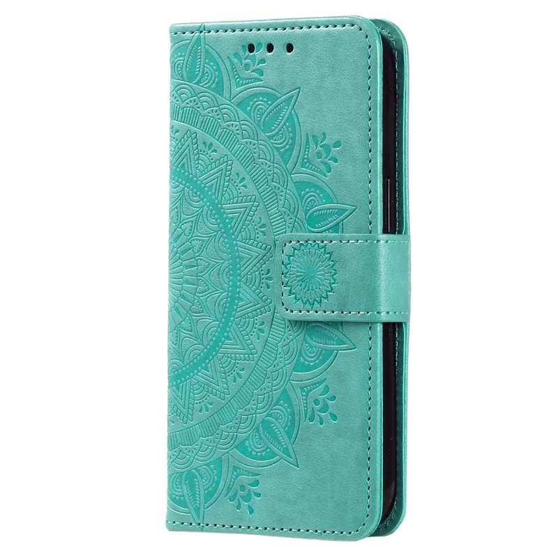 For Xiaomi Redmi Note 14 4G (164.84mm) Stand Case Imprinted Totem PU Leather Wallet Phone Cover - Mint Green