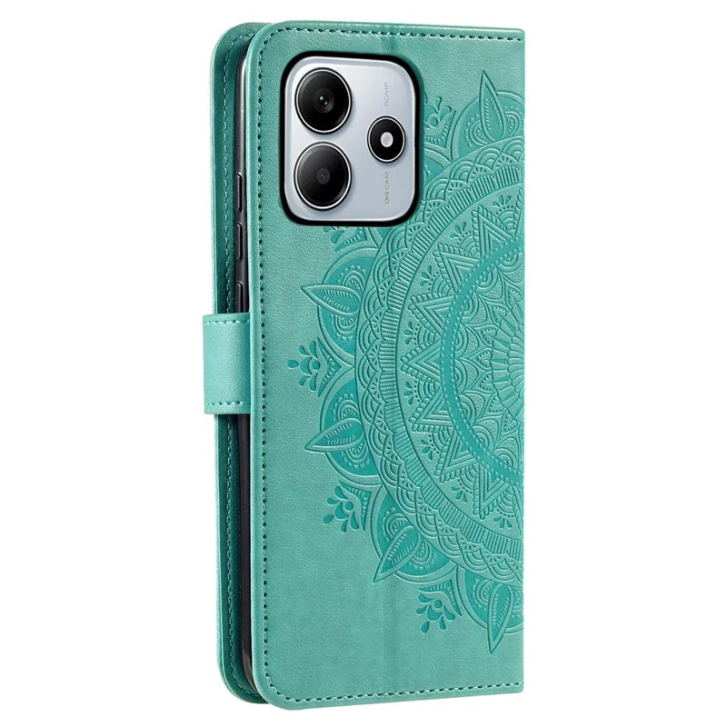 For Xiaomi Redmi Note 14 4G (164.84mm) Stand Case Imprinted Totem PU Leather Wallet Phone Cover - Mint Green