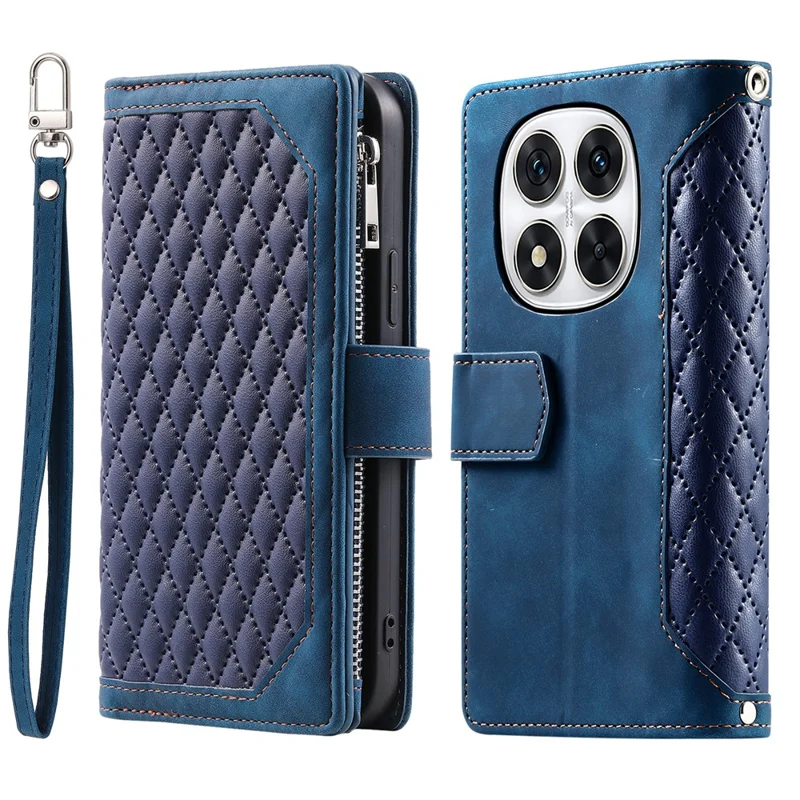 Style 005 For Xiaomi Redmi Note 14 Pro 4G Wallet Case Rhombus Stitching Line PU Leather Phone Cover - Blue