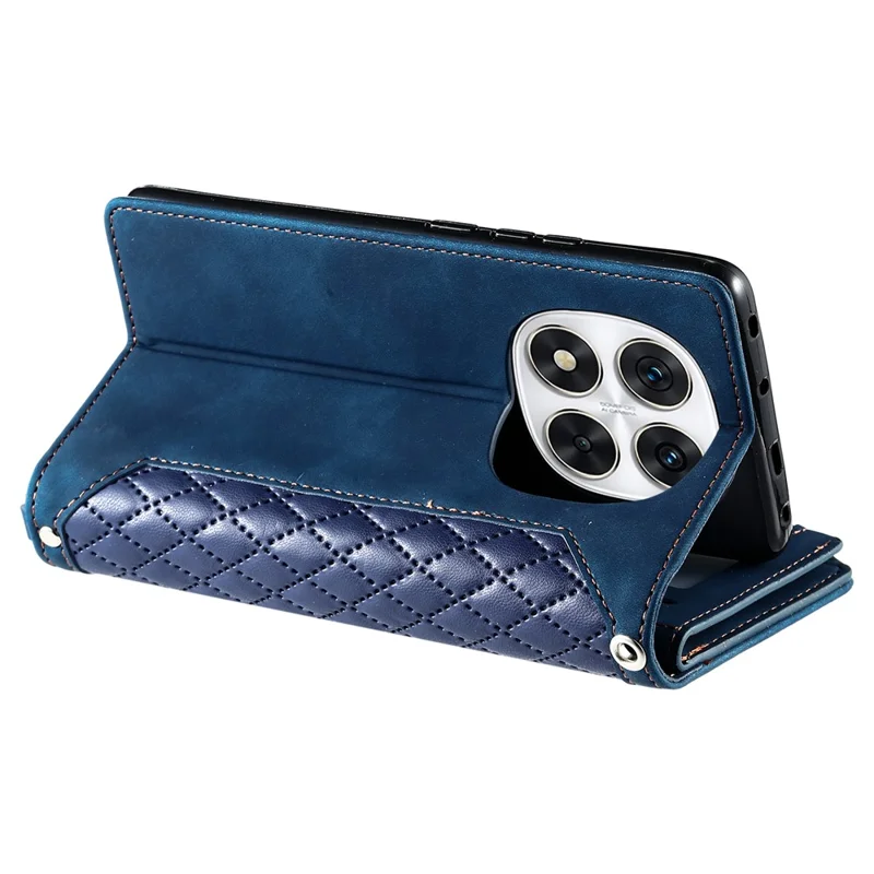 Style 005 For Xiaomi Redmi Note 14 Pro 4G Wallet Case Rhombus Stitching Line PU Leather Phone Cover - Blue