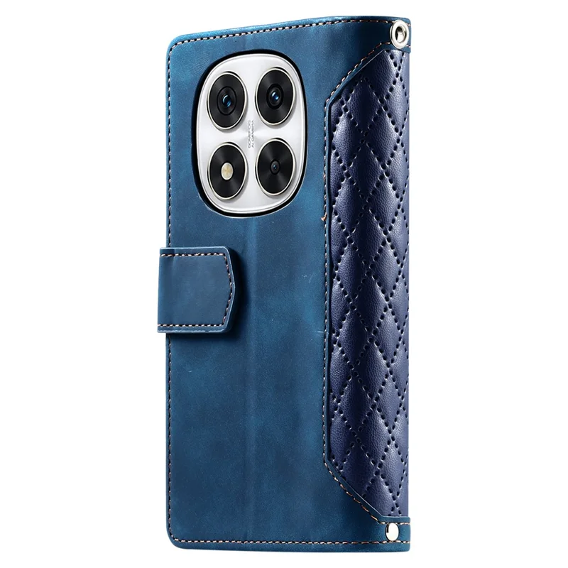 Style 005 For Xiaomi Redmi Note 14 Pro 4G Wallet Case Rhombus Stitching Line PU Leather Phone Cover - Blue