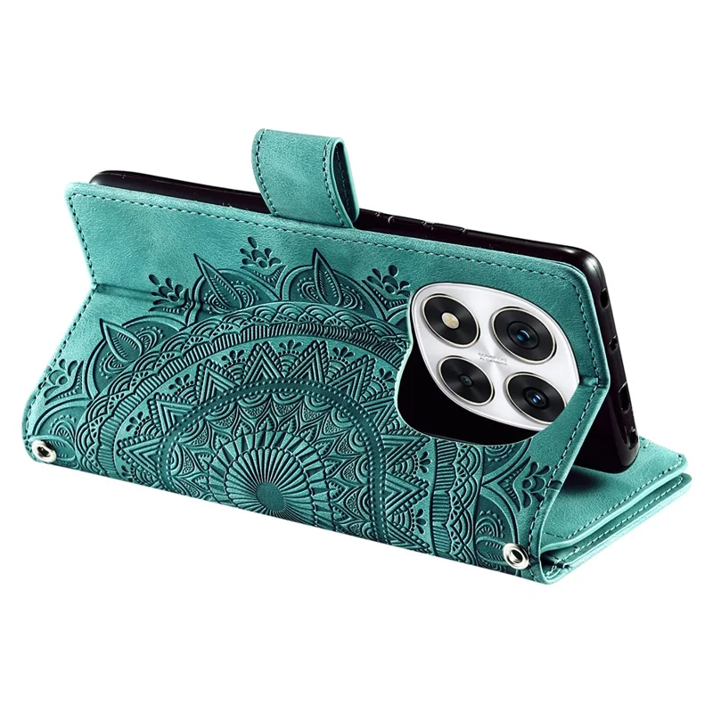 Style 006 For Xiaomi Redmi Note 14 Pro 4G Wallet Case PU Leather Phone Cover Mandala Flower Pattern - Mint Green