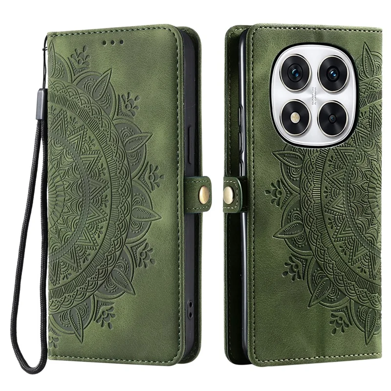 Style 016 For Xiaomi Redmi Note 14 Pro 4G Case Skin Feel Totem Imprinted Wallet Leather Phone Cover - Blackish Green