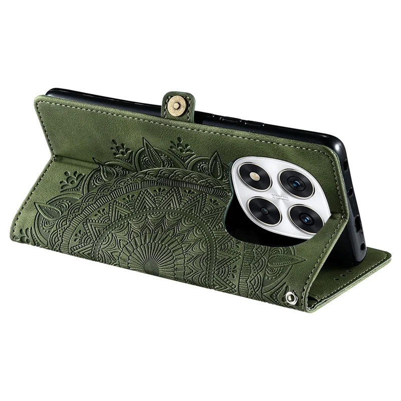 Style 016 For Xiaomi Redmi Note 14 Pro 4G Case Skin Feel Totem Imprinted Wallet Leather Phone Cover - Blackish Green