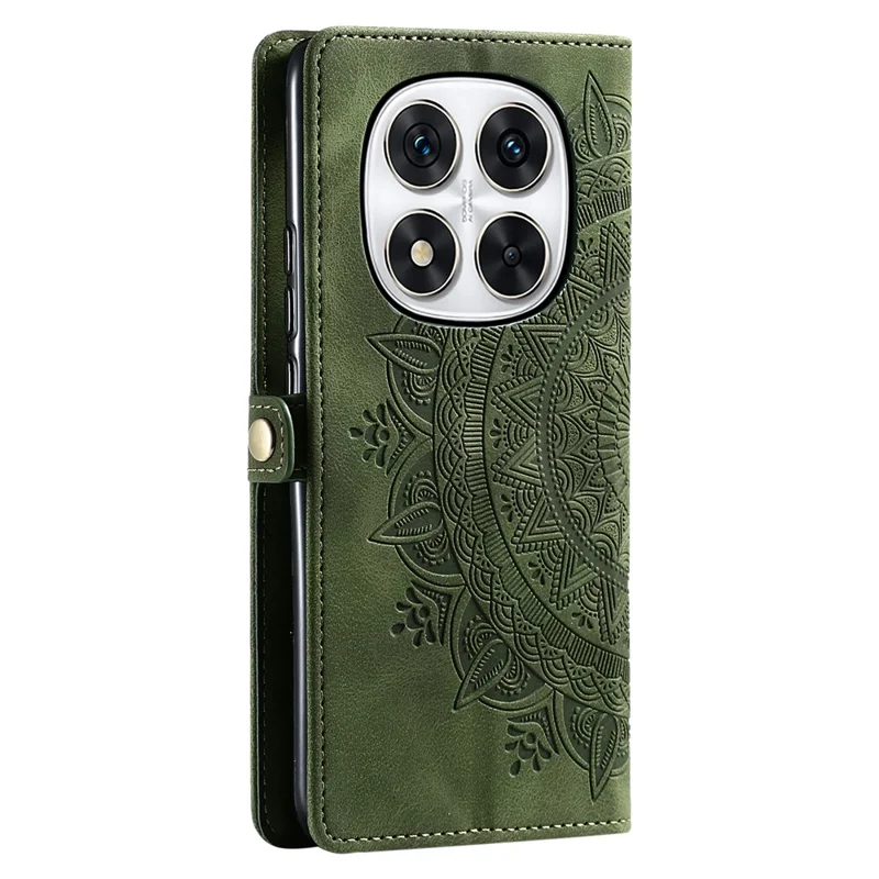 Style 016 For Xiaomi Redmi Note 14 Pro 4G Case Skin Feel Totem Imprinted Wallet Leather Phone Cover - Blackish Green