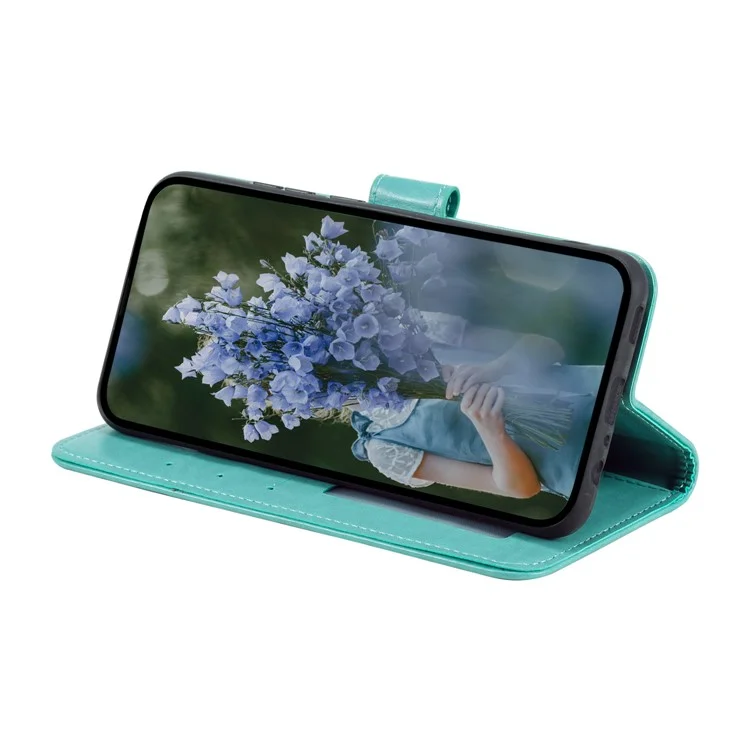 For Xiaomi Redmi Note 14 Pro 4G Stand Case Imprinted Totem PU Leather Wallet Phone Cover - Mint Green